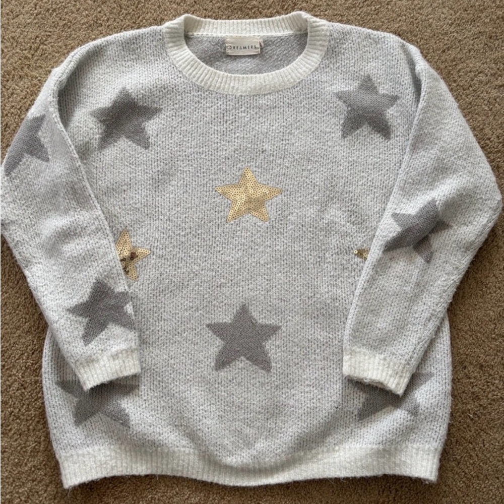 Dreamers Cream Sweater with Gold and Gray Stars